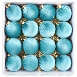 Velvet Ornaments for Christmas Tree Decorations - Teal Christmas Ball Ornament for Indoor Holiday Decor - Shatterproof Xmas Bulbs Ornaments 80mm 3.15inch - Pack of 16