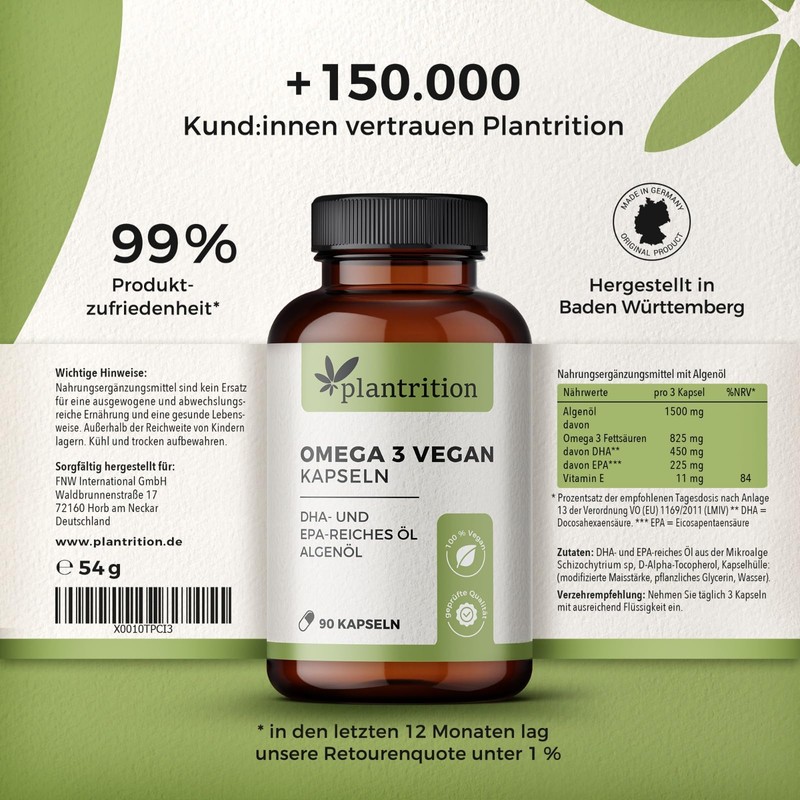 Vegan Omega-3 capsules made of micro-algae oil. 1875 mg premium