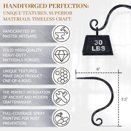 BEGINS Hand-Forged 2-Pack 8-Inch Plant Hangers Outdoor and Indoor - Heavy Duty Wall Mounted Hanging Brackets for Flower Pots, Wind Chimes, Solar Lanterns, Garden Decor (Arcuate, 8 inch)