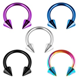 KJM Fashion Cartilage Earrings Steel Circular Barbell 1.2 mm 16 g Pack of 5, Stainless Steel