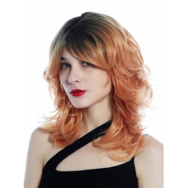 WIG ME UP - SZL0673-T-010 Women's wig medium length wild and shaggy look wavy to curled ombre black to copper blond