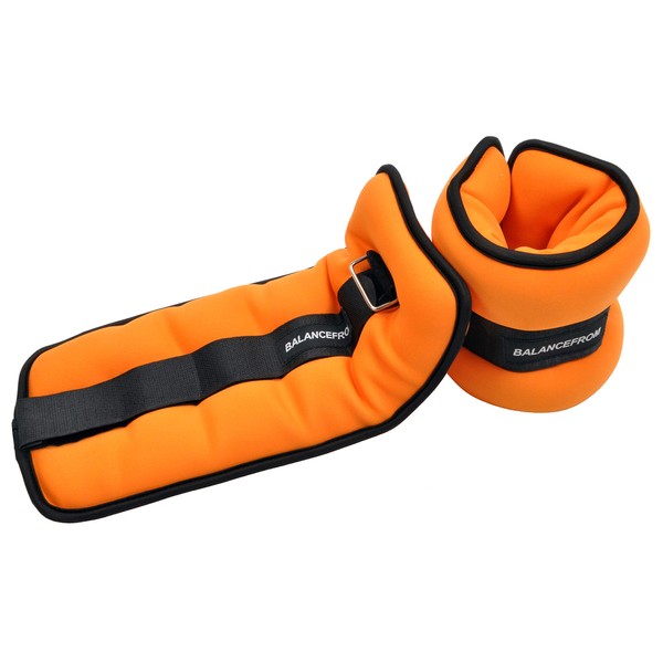 BalanceFrom Fully Adjustable Ankle Wrist Arm Leg Weights, Orange, 10 lbs each (20-lb pair)