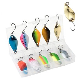 SIXHAOBU 10 Piece Spoon Trout Bait Set, Spoons Trout in 3 Weights (2.5g/3.5g/5.5g), Trout Bait, Fishing Spoon, Bait with Tackle Box, Single Hook for Trout Bass Fishing, Fishing Trips
