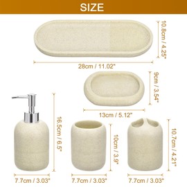 uxcell Bathroom Accessories Set, 5-Piece Resin Bathroom Storage Organizer, Toothbrush & Toothpaste Holder, Lotion Dispenser, Tray and Soap Dish Beige