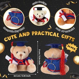 Lenwen 24 Pieces Mini Graduation Bear Stuffed Animal Graduation Plush with Diploma Cap 2025 Plush Gift DIY Keychain Crafts for Graduation Present Graduation Decoration for Class, College, High School