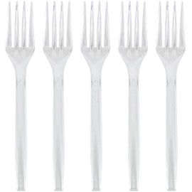 Basic Cutlery Collection 50-Count Medium Weight Clear Plastic Forks | Disposable & Convenient for Parties, Picnics, Events