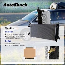 AutoShack Radiator 17.25" (438.2 mm) Core Replacement for 2001-2004 Chrysler Town & Country 2001-2004 Chrysler Voyager 2001-2004 Dodge Caravan 2001-2004 Dodge Grand Caravan 1-PC