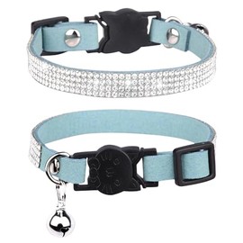 Avenpets Soft Velvet Safe Cat Collar Bling Crystal Cat Collar with Bells, Cute Dazzling Sparkling Adjustable Breakaway Pet Becklace for Small Kitty Puppy, Blue, XS:8-10"(20-26cm) Neck