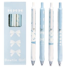 MOZXIRZ 4 piezas de bonitos bolígrafos retráctiles con moño, bolígrafos de gel de 0,5 mm de punta fina, tinta negra, escritura suave, bolígrafos para 