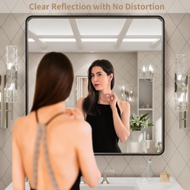 LOAAO 30x30 Inch Black Metal Framed Bathroom Mirror for Wall, Matte Black Bathroom Vanity Mirror Farmhouse, Large Rounded Rectangle Mirror, Anti-Rust, Tempered Glass, Hangs Horizontally or Vertically