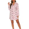 ENJOYNIGHT Women's Sleep Shirt Flannel Print Pajama Top Button-Front Nightshirt