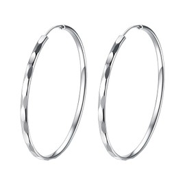 Silver Hoop Earrings for Women 925 Sterling Silver Hypoallergenic Large Hoops Earrings 50mm Big Twist Round Circle Lightweight Hooped Earrings Jewellery Gift for Ladies Girls