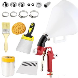 WISEgham 4/6/8mm Nozzles Drywall Texture Sprayer Set, 1.58 Gallon (6L) Ceiling Wall Texture Spray Gun with Elbow Hose for Walls Popcorn Knockdown Orange Peel Texture Spray (Elbow)