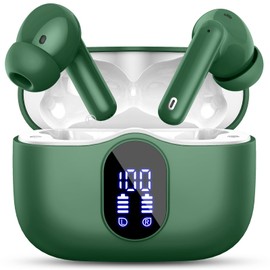 Wireless Earbuds, Bluetooth Headphones 5.3 HiFi Stereo, Wireless Earphones with ENC Noise Cancelling Mic, IP7 Waterproof in Ear Wireless Headphones, LED Digital Display Ear Buds, Touch Control, Green