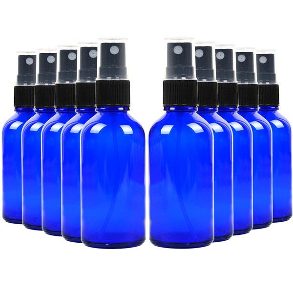 Youngever 16 Pack Empty Blue Glass Spray Bottles, 2 Ounce Refillable Container for Essential Oils, Cleaning Products, or Aromatherapy