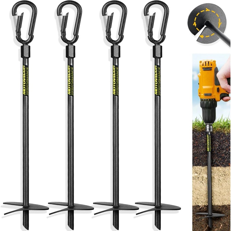 Motovecor 18" Long Ground Anchor Kit Black 18" Ground Anchor