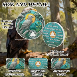 Forest Eagle Sobriety Coin - Sobriety Chip for Alcoholics Anonymous, NA AA Chips and Medallions, Celebrate Narcotics Alcoholics Anonymous Gifts Sobriety Gifts for Men, Women & Family (18 Year)