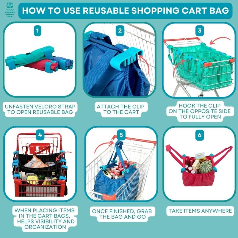 Handy Sandy Reusable Shopping Cart Bags (Set of 3), Foldable