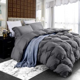 Luxurious Heavyweight Goose Down Feather Fiber Comforter Duvet Insert, Exquisite Gray Pinch Pleat Design, Oversize Palatial King 120 x 98, Premium Baffle Box 100% Egyptian Cotton, 95 oz Fill Weight