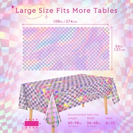 Cokiki Plastic Tablecloths Shiny Disposable Laser Rectangle Table Covers for Party Decoration Birthday Bridal Wedding Christmas 54" x 108"(Laser) (6, Iridescent Checker)