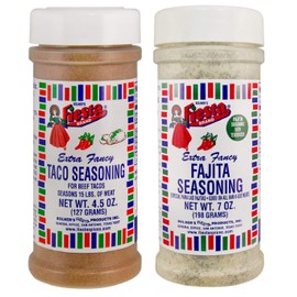 Bolner's Fiesta Brand Mexican Favorites Bundle - 1 Each of Fajita Seasoning (With Meat Tenderizer) 7 Ounce and Taco Seasoning (No MSG Blend) 4.5 Ounce Shakers