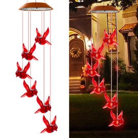 Cardinal Solar Wind Chimes for Outside, Cardinal Wind Chimes Gifts for Mom Grandma Women Wife Girls, IP65 Waterproof Hanging Memorial Red Bird LED Lights for Holiday Garden Yard Window Outdoor Decor