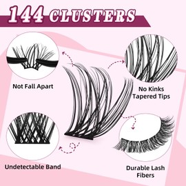 UILULU Lash Clusters Wispy Individual Lashes Clusters 144 Count 0.07D 10-18MM Mix D Curl Eye Lash False Eyelashes DIY Lash Extensions at Home (U22 Lashes Only)