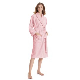 SIORO Cotton Terry Robes for Women Terrycloth Towel Lightweight Bathrobe Soft Hotel Hospital Spa Sleepwear Shawel Collar Nightwear,Light Pink Small