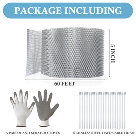 Tandefio Gutter Guard 5 Inch x 60 Feet Aluminum Guards Mesh Leaves Filter Gutter Cover Screen DIY Protection Netting Roll with 20 Fixed Cable Tie and Anti Scratch Gloves for Leaves Twigs (Silver)
