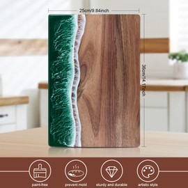 gzcmxh Ocean Charcuterie Board: Wave Pattern Resin Chopping Board Kitchen Cured Products for Cheese, Meat, Vegetables, Steak (Green Wave)