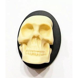 4 of 40x30mm Cream over Black Huge 3-D Skull Head, Gothic Steampunk Zombie