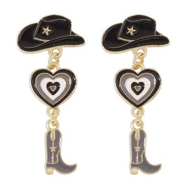 Beaded Cowgirl Boot Earring Western Cowgirl Boots Hat Earrings for Women Girls Rhinestone Snowflower Beads Crystal Western Country Cowgirls Boots Earrings West Cowgirls Jewelry Party Present (Black, One size)