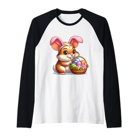 Cute Bunny Ear Hamster Easter Eggs Owner Kids Girls Boys Raglan Baseball Tee