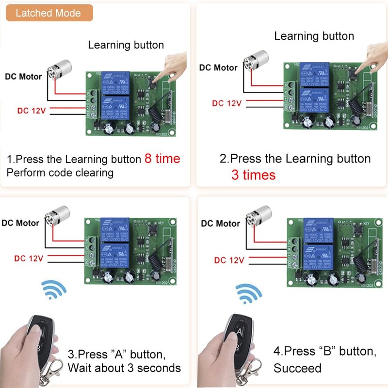 QIACHIP Wireless 433mhz 12V Remote Control Relay Switch 2 Channel