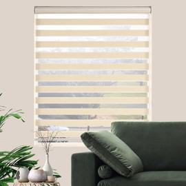 JIANGPIN TEXTILE Zebra Blinds for Windows, Free-Stop Zebra Shades, Dual Layer Light Filtering Sheer Blinds for Indoor Windows, Roller Window Shades for Privacy (22" W X 72" H, Cream)