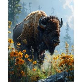 SVINOILER Paint by Number, Bison Grazing in Morning Mist, Adult Crafts Adults Paint by Number Kits, Room Decor Gift for Birthday Festival 16x20 inch, No Frame