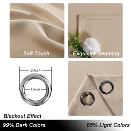 Hiasan Room Divider Blackout Curtains,Extra Wide 100 x 108 Inches Long Energy Smart&Noise Reducing Grommet Thermal Insulated Curtain Drapes for Patio Door,1 Panel Sewn with Tiebacks,Biscotti Beige