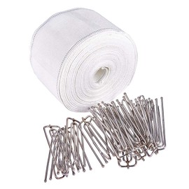 INCREWAY Curtain Tape, 32.8ft/10m Curtain Heading Deep Pinch Pleat White Tape with 20Pcs Stainless Steel Curtain Pleat Hooks for Home