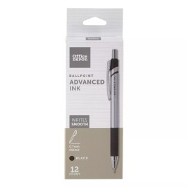 Office Depot FORAY Advanced Ink 0.7 mm Black Ink Retractable Ballpoint Pens, 12-Pk