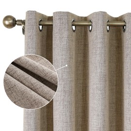 CUCRAF 100% Blackout Curtains Linen Thermal Curtains 54 Inch Drop 2 Panels Soft Texture Energy Saving Sun Blocking Eyelet Curtains for Bedroom Living Room 52 X 54 Inch