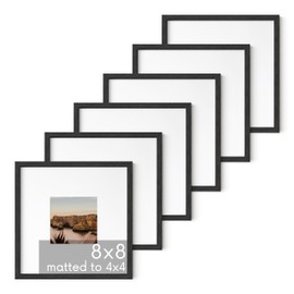 HAUS AND HUES Solid Oak Wood 8”x8” Picture Frames Matted to 4”x4” Set of 6-8 x 8 Picture Frames, Black Frames for Gallery Wall, 8x8 Square Frames, 8x8 Square Black Frames with Mat