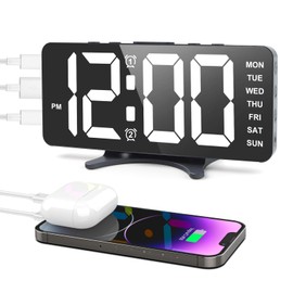 Foyucool Alarm Clock for Bedroom, LED Digital Clock with 7.1" Large Display, 4 Level Brightness, 2 Level Volume, 12/24H, Dual USB C/A Charging Port, Digital Alarm Clock for Home Office, Black