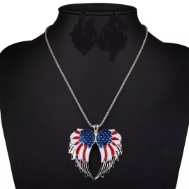 Shimmering keepsake from my USA art studio ANGEL WING AMERICA USA  FLAG charm 18"  20" SILVER necklace men women FREE BOX