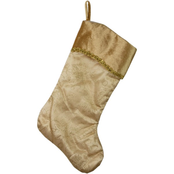 Northlight 20" Gold Glitter Poinsettia Christmas Stocking Shadow Velveteen Cuff
