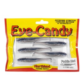 Northland Tackle Eye Candy Paddle Shad Floating 4" Soft Plastic Minnow Bait for Walleye Fishing, 5 Baits Per Pack, Blue Back Shad