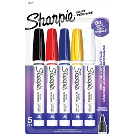 SHARPIE Oil-Based Paint Markers, Medium Point, Assorted Colors, 5 Count (Packaging May Vary) - Great for Rock Painting