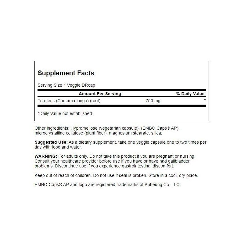 Swanson Full Spectrum Turmeric Delayed Release 750 Milligrams 60 Veg