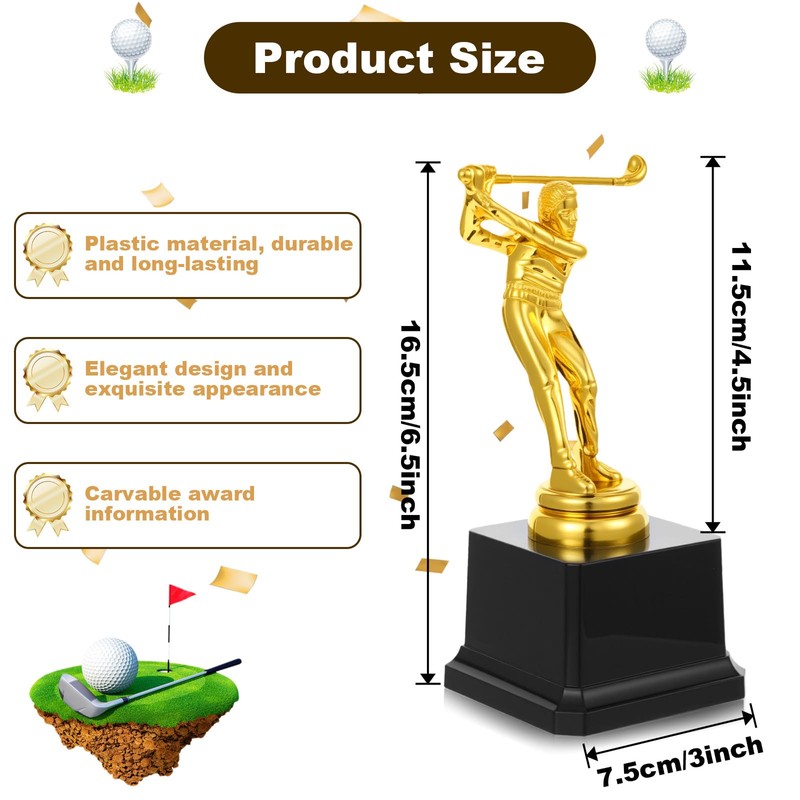 4 Pack Golf Trophy 6.7 x 3 Inch Gold Golfer
