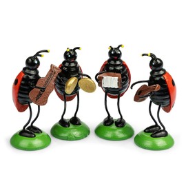 SIKORA OD23 Easter Decoration Funny Ladybird Ribbon Wooden Figures Set of 4 Height Approx. 6 cm
