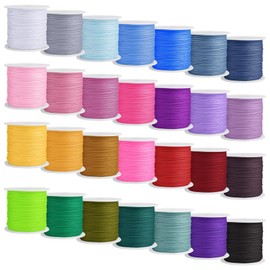Framendino, 28 Rolls 0.8mm Colorful Nylon Beading String Braided Chinese Knotting Cord Thread for Macrame Friendship Bracelets Jewelry Making DIY Crafts 1377 Yards (28 Colors2)